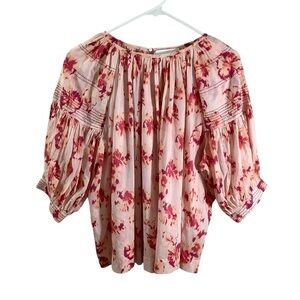 Merlette Zenith Printed Puff-Sleeve Voile Top